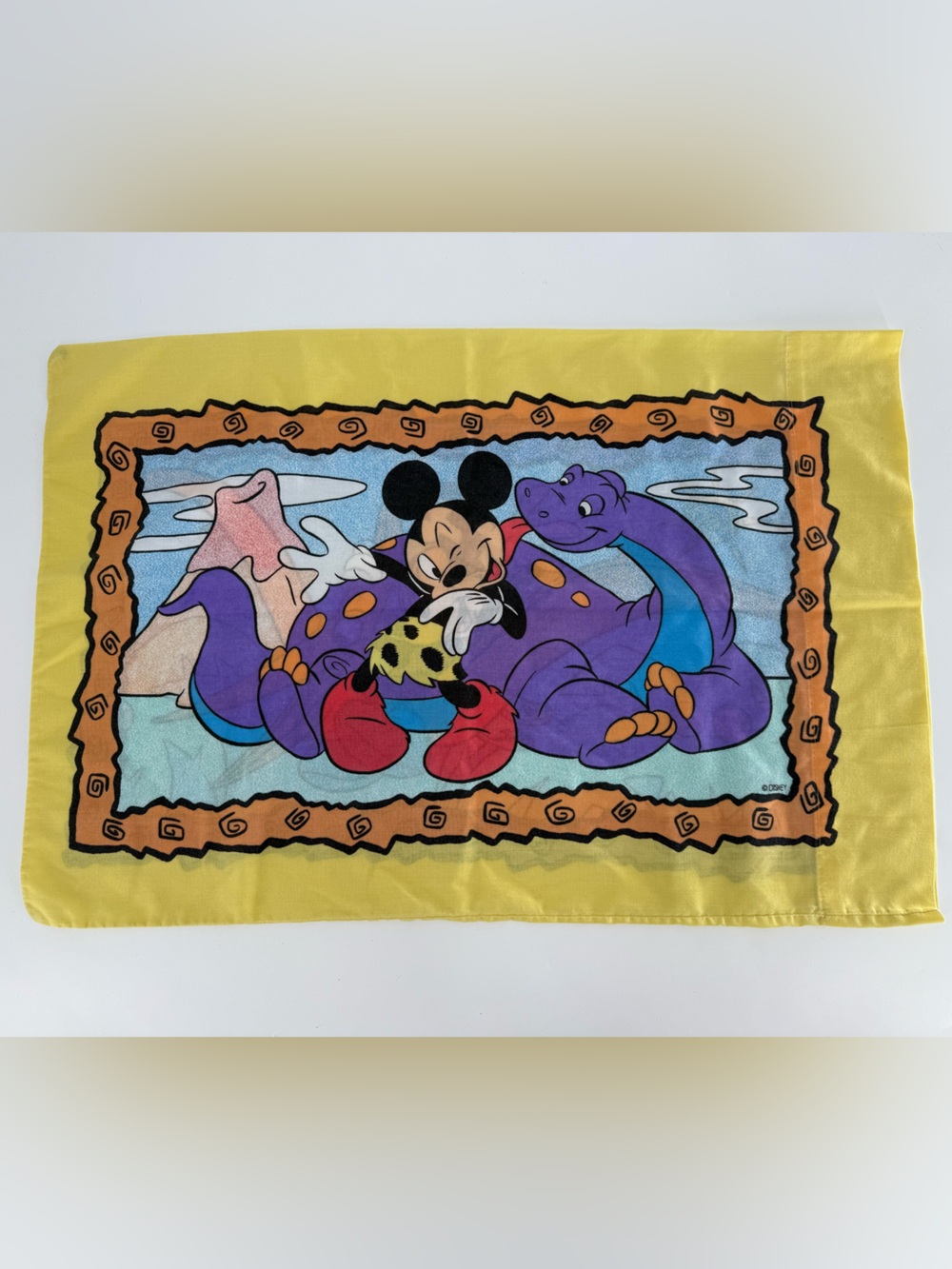 Vintage‎ Mickey Mouse Dinosaur Minnie Mouse Standard Pillow Case "Stone Age"
